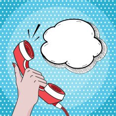 Woman hand holding phone with speech bubble vector pop art