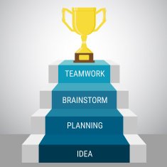 Stair step go to Trophy and success Success concept