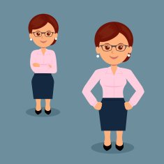 Set of business woman standing in various action