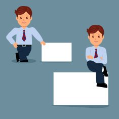 Set of businessman with blank white banner in various action