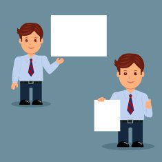 Set of businessman with blank white banner in various action N2