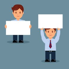 Set of businessman with blank white banner in various action N3