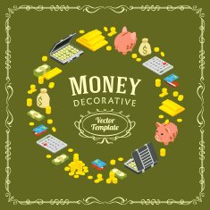 Vector decorating design made of objects related to finance N5