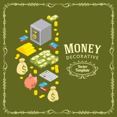 Vector decorating design made of objects related to finance N6