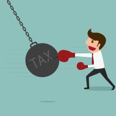 Businessman punch big pendulum tax