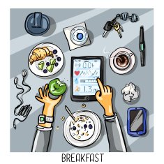 Top view background - person having breakfast