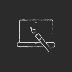 Laptop and brush icon drawn in chalk