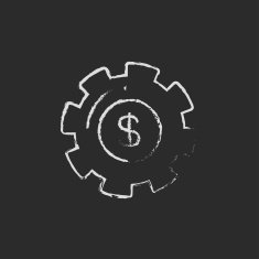 Gear with dollar sign icon drawn in chalk