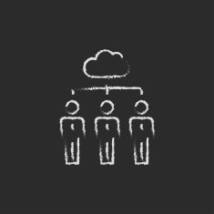 Three businessmen under the cloud icon drawn in chalk N2