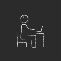 Businessman working at his laptop icon drawn in chalk N2