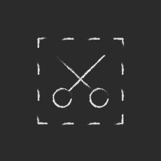Scissors with dotted lines icon drawn in chalk N2
