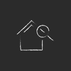 House and magnifying glass icon drawn in chalk N2