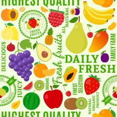 Typographic vector fruits seamless pattern or background