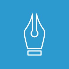 pen outline icon isolated white on the blue background