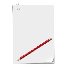 Multiple sheets of white paper stitched with metal clip