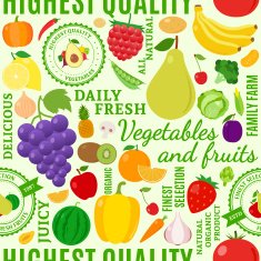 Typographic vector fruits and vegetables seamless pattern or bac