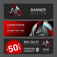 Banner design red robot technology turquoise black