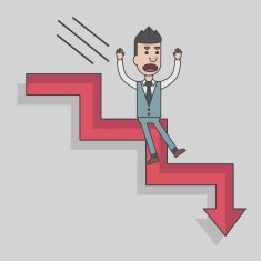 Arrow graph going down and businessman is falling