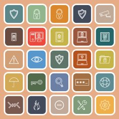 Security line flat icons on orange background