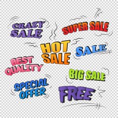 Set of pop art comic sale promotion transparent backgraund