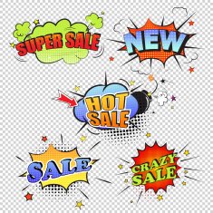 Set of pop art comic sale discount promotion vector illustration