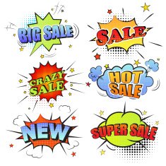 Set of pop art comic sale discount promotion vector illustration N2