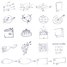 Set of graphic hand-drawn elements for business