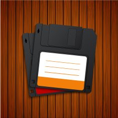 Vector modern diskette on wooden background N2