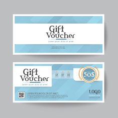 Gift voucher design vector template layout for business card gift set blue