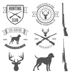Set of vintage badge emblem or logotype elements for hunting