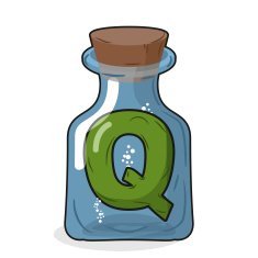 Q laboratory bottle Letter in magical vessel with wooden stop