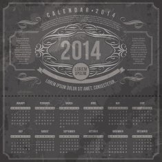 Ornate vintage calendar of 2014 on a grunge black background