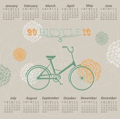 Vector calendar 2013 with bicycle on floral background