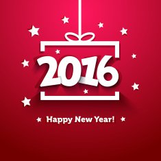White paper gift box with 2016 New Year greeting card