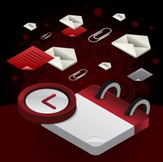 Isometric calendar clock and envelopes