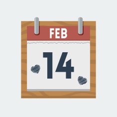 Vector calendar icon for 14 february in flat style