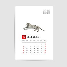 December 2016 calendar Tiger polygon vector