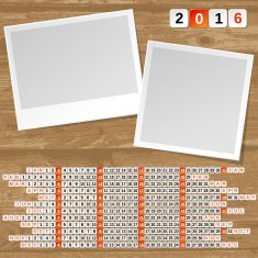 2016 Year Calendar Template with empty space for two photos
