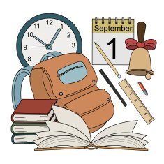 Cartoon style colorful school icons