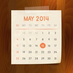 Calendar May 2014 vintage paper note on wood background