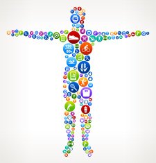 Human Body Fitness and Diet Vector Button Pattern
