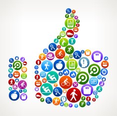 Thumbs Up Fitness and Diet Vector Button Pattern