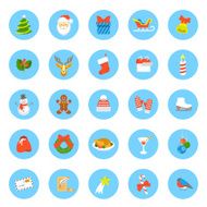 Christmas symbols flat vector round icons set
