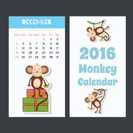 Cute kids 2016 calendar pages with monkey December