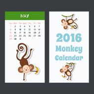 Calendar 2016 with cute monkey May