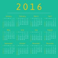 Calendar 2016 year week starts with sunday N2