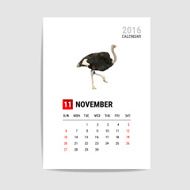 November 2016 calendar Ostrich polygon vector