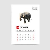 October 2016 calendar elephant polygon vector