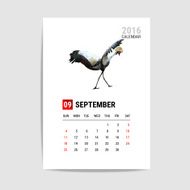 September 2016 calendar flamingo polygon vector