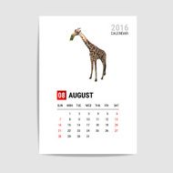 August 2016 calendar giraffe polygon vector